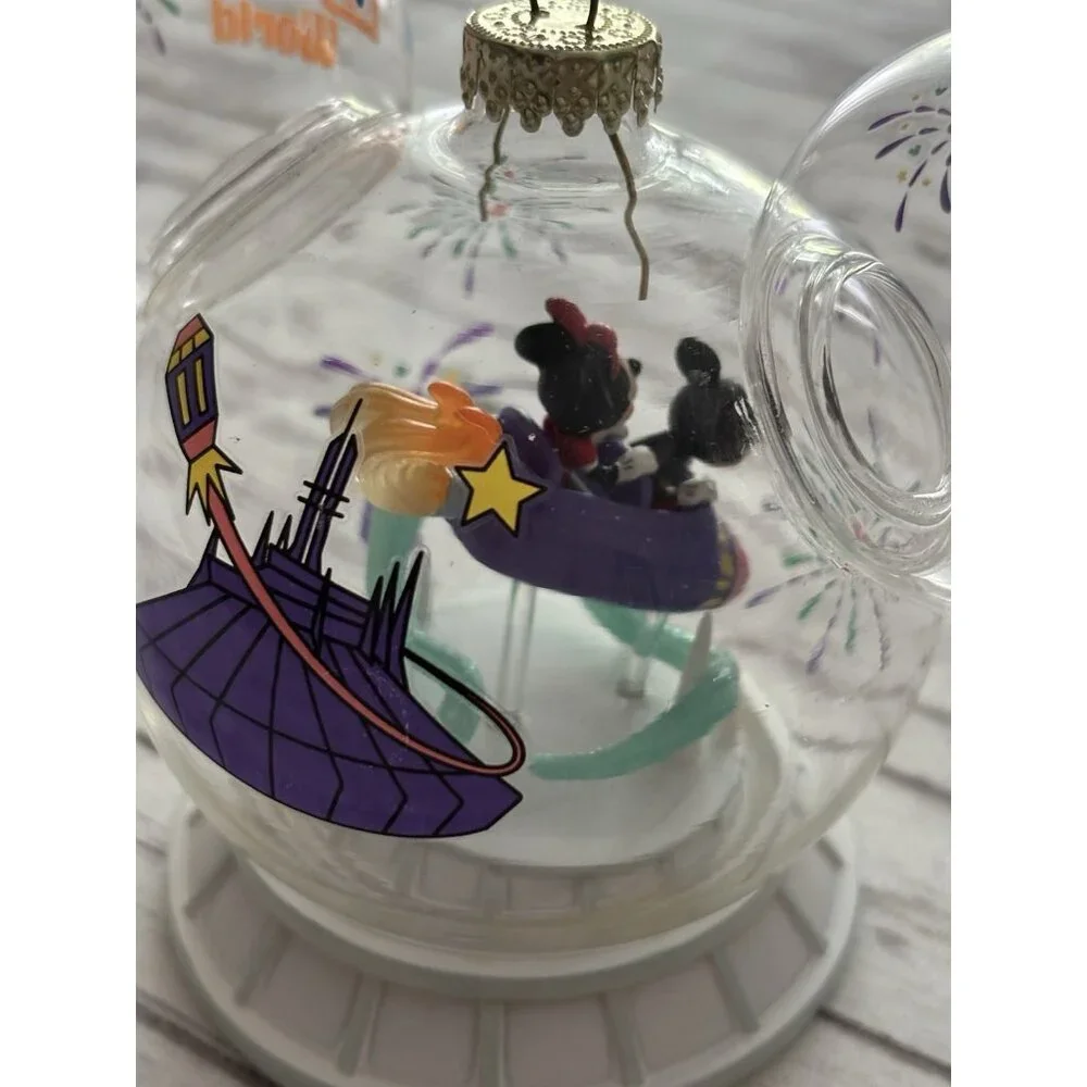 NWT Disneyland Mickey Minnie Mouse‎ Icon Glass Ball Ornament Space Mountain Ride
